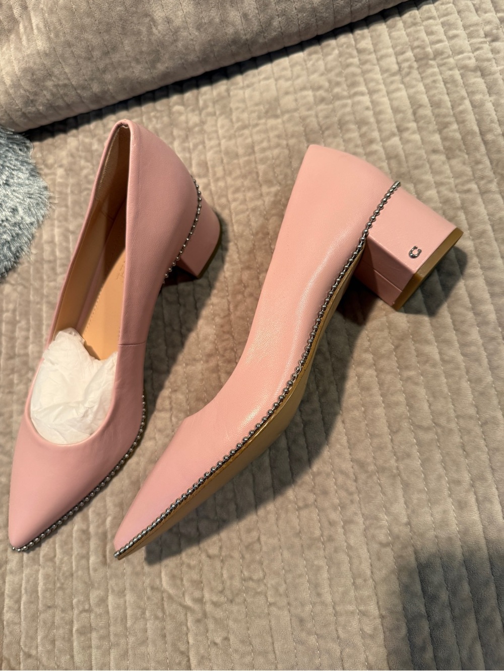 COACH Willa 45 Leather Pump Shoes Size 8.5 B Block Heel Pale Pink Blossom NEW